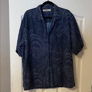 Tommy Bahama Navy Palm Print Shirt 100% silk size L